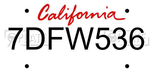 7DFW536 California License Plate