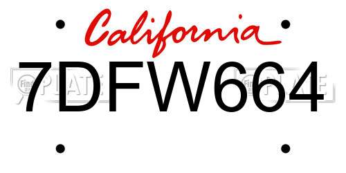 7DFW664 California License Plate