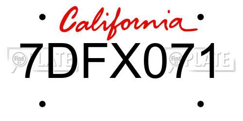 7DFX071 California License Plate