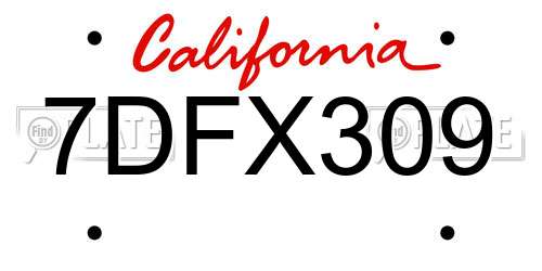 7DFX309 California License Plate