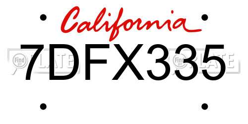 7DFX335 California License Plate