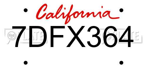7DFX364 California License Plate