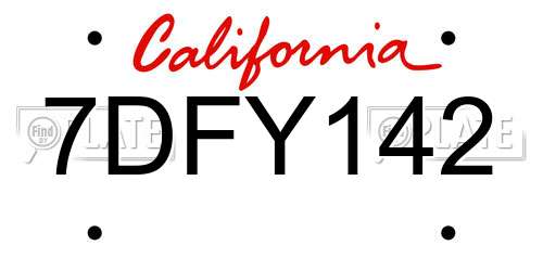 7DFY142 California License Plate