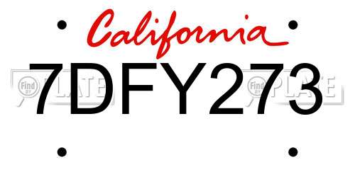 7DFY273 California License Plate