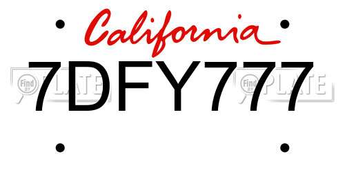 7DFY777 California License Plate