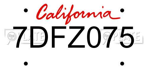 7DFZ075 California License Plate