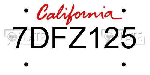7DFZ125 California License Plate