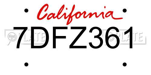 7DFZ361 California License Plate