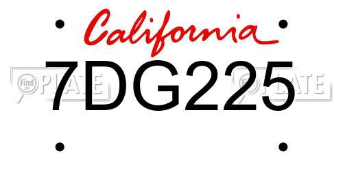 7DG225 California License Plate