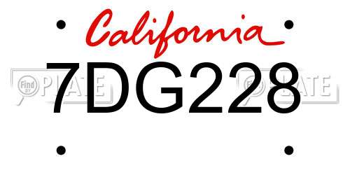 7DG228 California License Plate