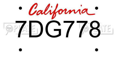 7DG778 California License Plate