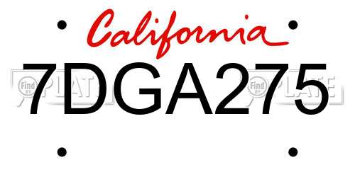 7DGA275 California License Plate