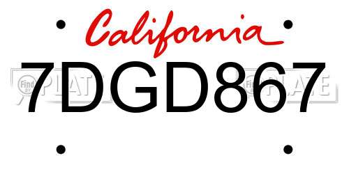 7DGD867 California License Plate