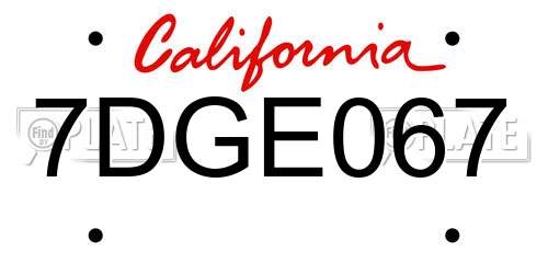 7DGE067 California License Plate