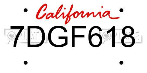 7DGF618 California License Plate