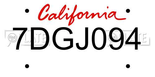7DGJ094 California License Plate
