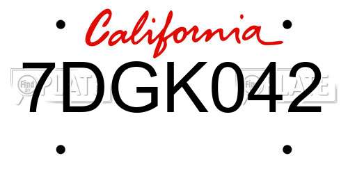 7DGK042 California License Plate