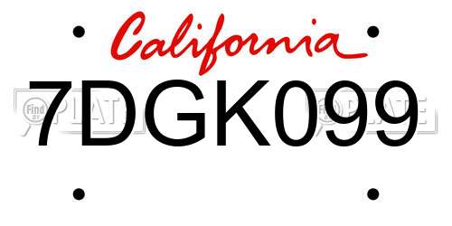 7DGK099 California License Plate