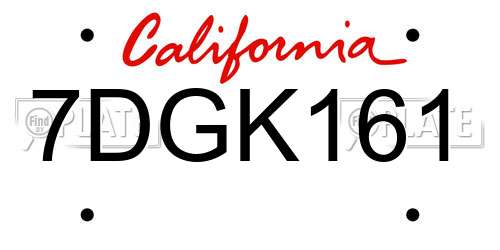 7DGK161 California License Plate