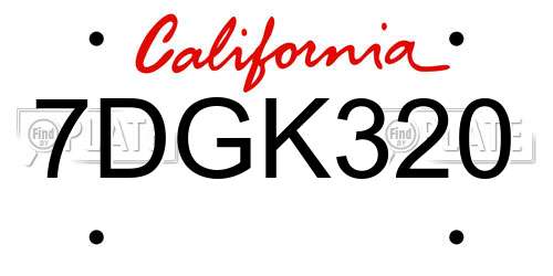 7DGK320 California License Plate