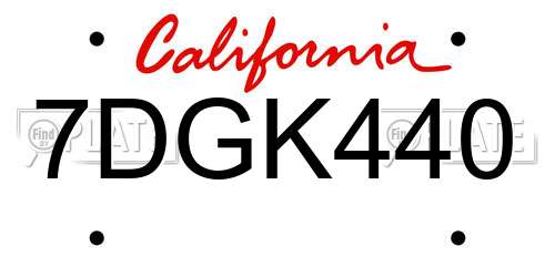 7DGK440 California License Plate