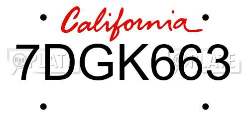 7DGK663 California License Plate