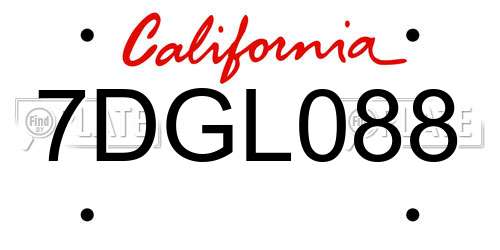 7DGL088 California License Plate
