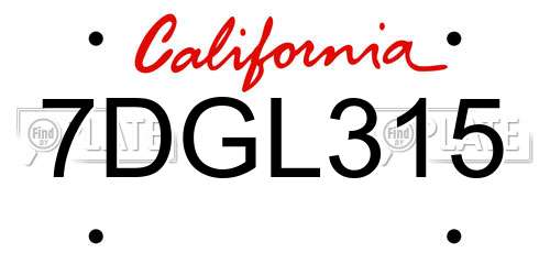 7DGL315 California License Plate