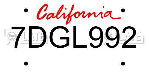 7DGL992 California License Plate