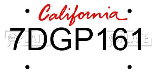 7DGP161 California License Plate