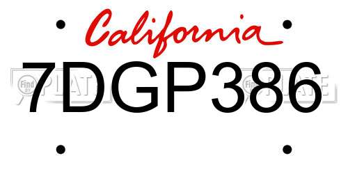 7DGP386 California License Plate