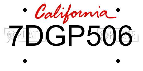 7DGP506 California License Plate