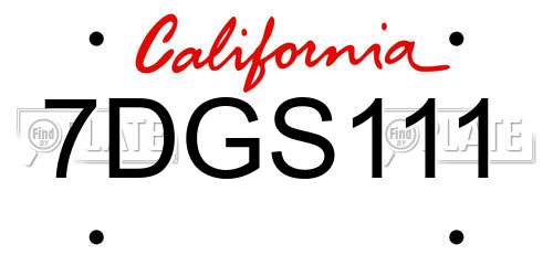 7DGS111 California License Plate