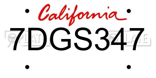 7DGS347 California License Plate