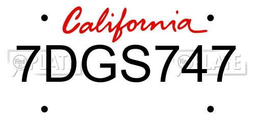 7DGS747 California License Plate