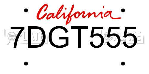 7DGT555 California License Plate