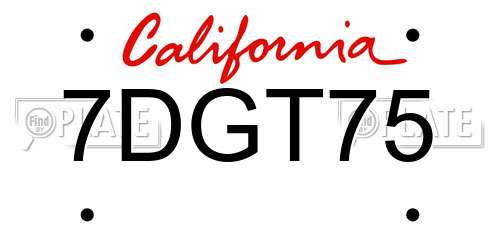7DGT75 California License Plate