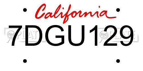 7DGU129 California License Plate