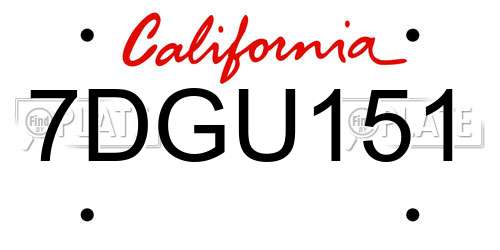 7DGU151 California License Plate