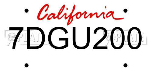 7DGU200 California License Plate