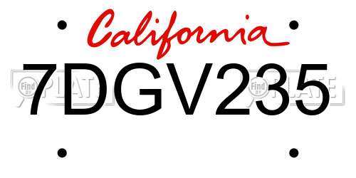 7DGV235 California License Plate