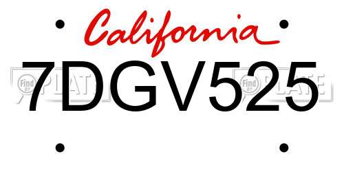 7DGV525 California License Plate