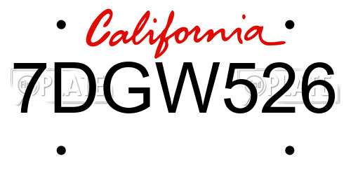 7DGW526 California License Plate