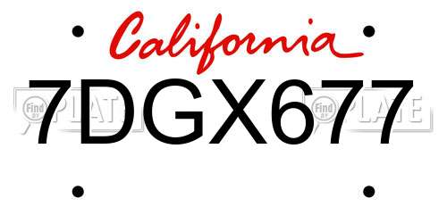7DGX677 California License Plate