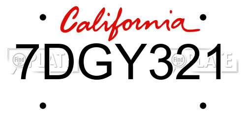 7DGY321 California License Plate