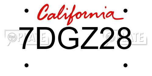 7DGZ28 California License Plate