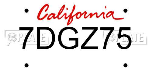 7DGZ75 California License Plate