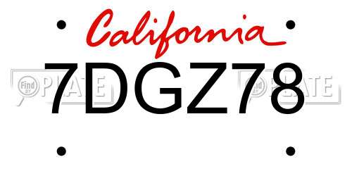 7DGZ78 California License Plate