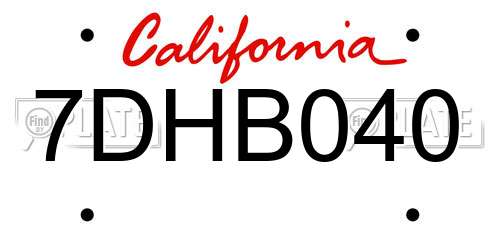 7DHB040 California License Plate