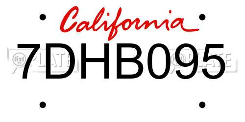 7DHB095 California License Plate
